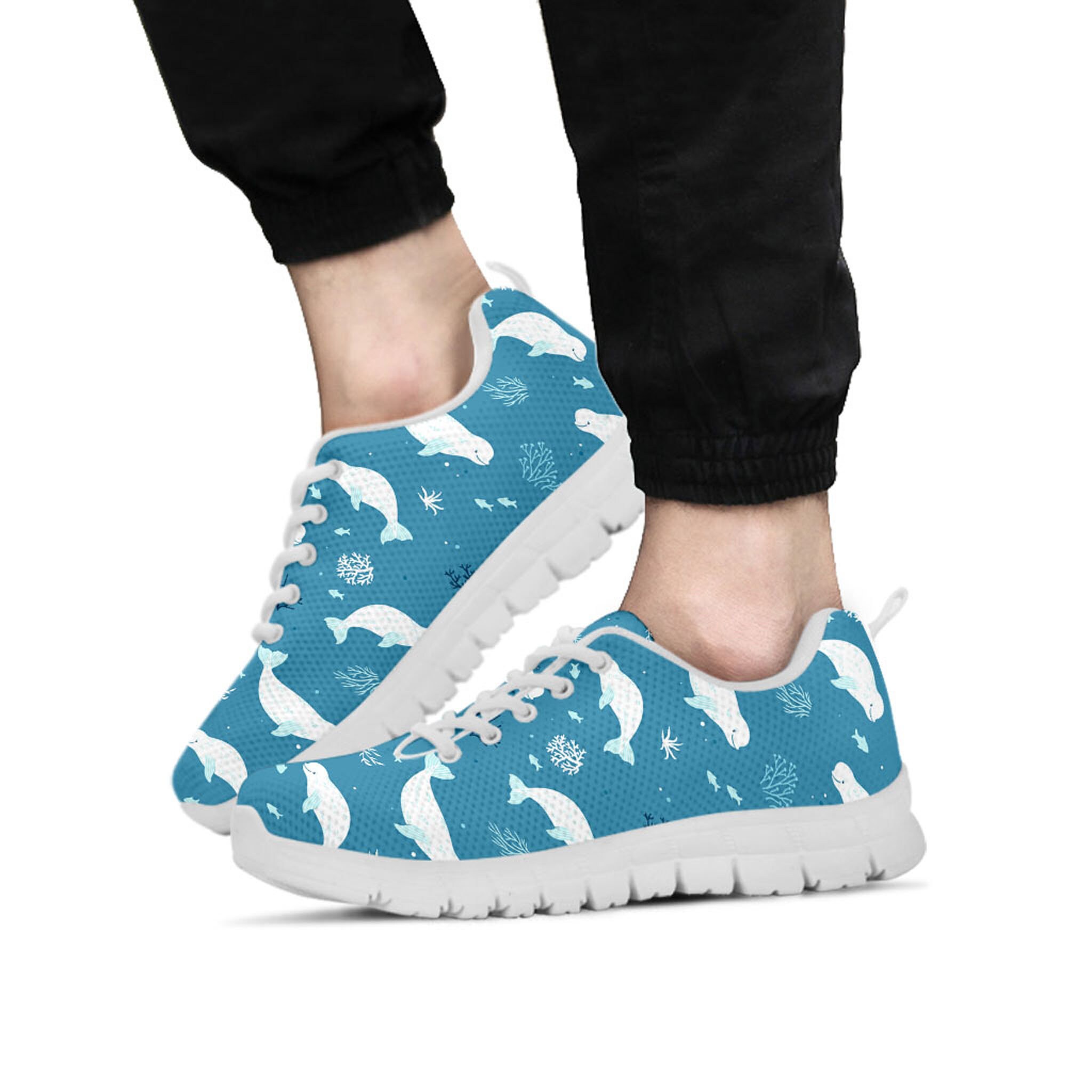 Beluga Whale Shoes, Beluga Whale Sneaker, Animal Lover tennis shoe, custom shoe, mom dad child shoe