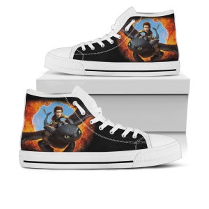 How to Train Your Dragon Shoes, Dragon Print High Top Sneaker, Animation Fan Converse style hightop, custom shoe, mom dad child shoe
