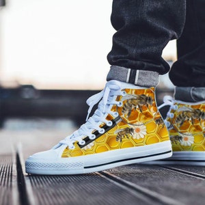 Bee Shoes, Bee High Top Sneaker, Honey Fan Converse style hightop, custom shoe, mom dad child shoe