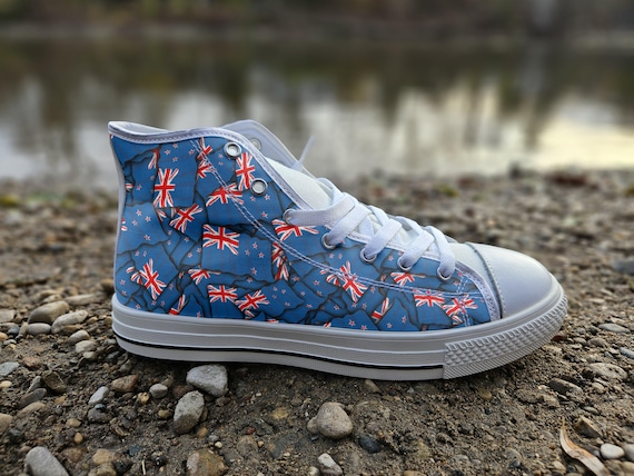 New Zealand Flag Converse Style Canvas Sneakers New Zealand Converse Style High Tops Comfort Walking Shoes New Zealand Pattern Shoes mens
