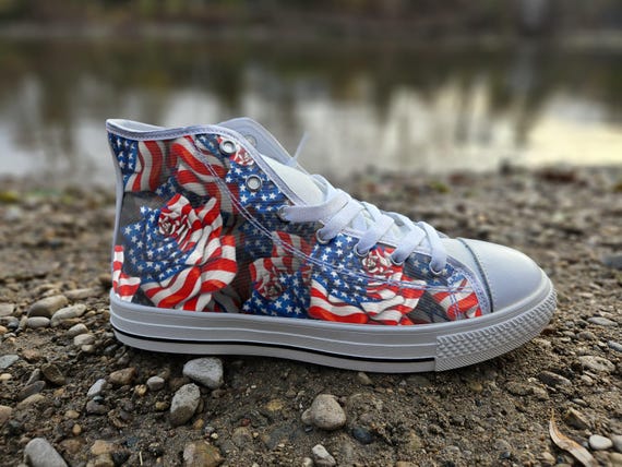 Patriotic USA Flag Rose Shoes American Flag Design Sneakers Stars and Stripes Pattern Footwear Independence Day Shoes