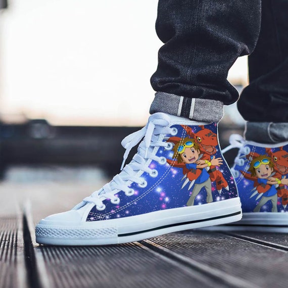 Digimon Shoes, Digimon High Top Sneaker, Anime Fan Converse style hightop,  custom shoe, mom dad child shoe