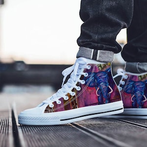 Elephant Shoes, Elephant High Top Sneaker, Animal Fan Converse style hightop, custom shoe, mom dad child shoe