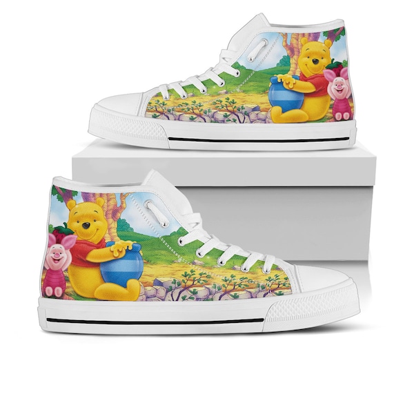 Winnie the Pooh Shoes, Pooh Bear High Top Sneaker, Cartoon Fan Converse style hightop, custom shoe, mom dad child shoe