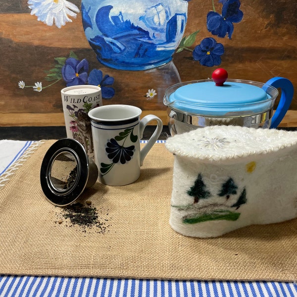 Perfect Holiday Gift.  Felted Wool Pine Tree Mug Cozy, Mug Cozy, Floral Mug Cozy, Wool Mug Cozy, Felted Wool Mug Cozy