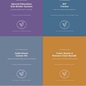 Pacchetto per insegnanti di sostegno / Raccoglitore per supplenti + Strumento di monitoraggio IEP + Kit per l'angolo della calma + Tabelle dei gettoni / Set di PDF stampabili per la biblioteca di educazione speciale