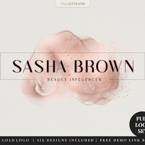 SASHA | Rose Gold Logo, Luxus Beauty Logo - Elegantes Business Lash Make-up Fotografie vorgefertigtes DIY Logo Design x6 Set - Beginnen Sie noch heute!