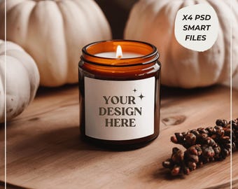 Amber candle mockup, white pumkin fall mockup vibes, mock up bundle, thanksgiving season autumn psd template - pod store ready - Set#2