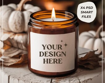 Amber candle mockup, White Pumpkin seasonal fall mockup vibes, mock up bundle, thanksgiving autumn psd template - Printify pod ready - Set#3