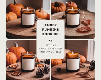 Amber candle mockup, pumkin fall mockup vibes, mock up bundle, seasonal thanksgiving autumn psd template - pod store ready - Set#1