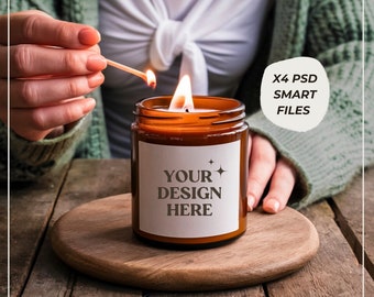 Amber candle mockup, boho mockup vibes, mock up bundle, boho, psd template - perfect for your pod store - Set#7