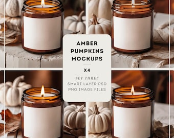 Amber candle mockup, White Pumpkin seasonal fall mockup vibes, mock up bundle, thanksgiving autumn psd template - Printify pod ready - Set#3
