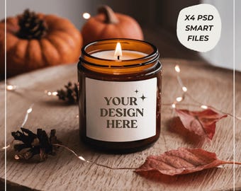 Amber candle mockup, pumkin fall mockup vibes, mock up bundle, seasonal thanksgiving autumn psd template - pod store ready - Set#1