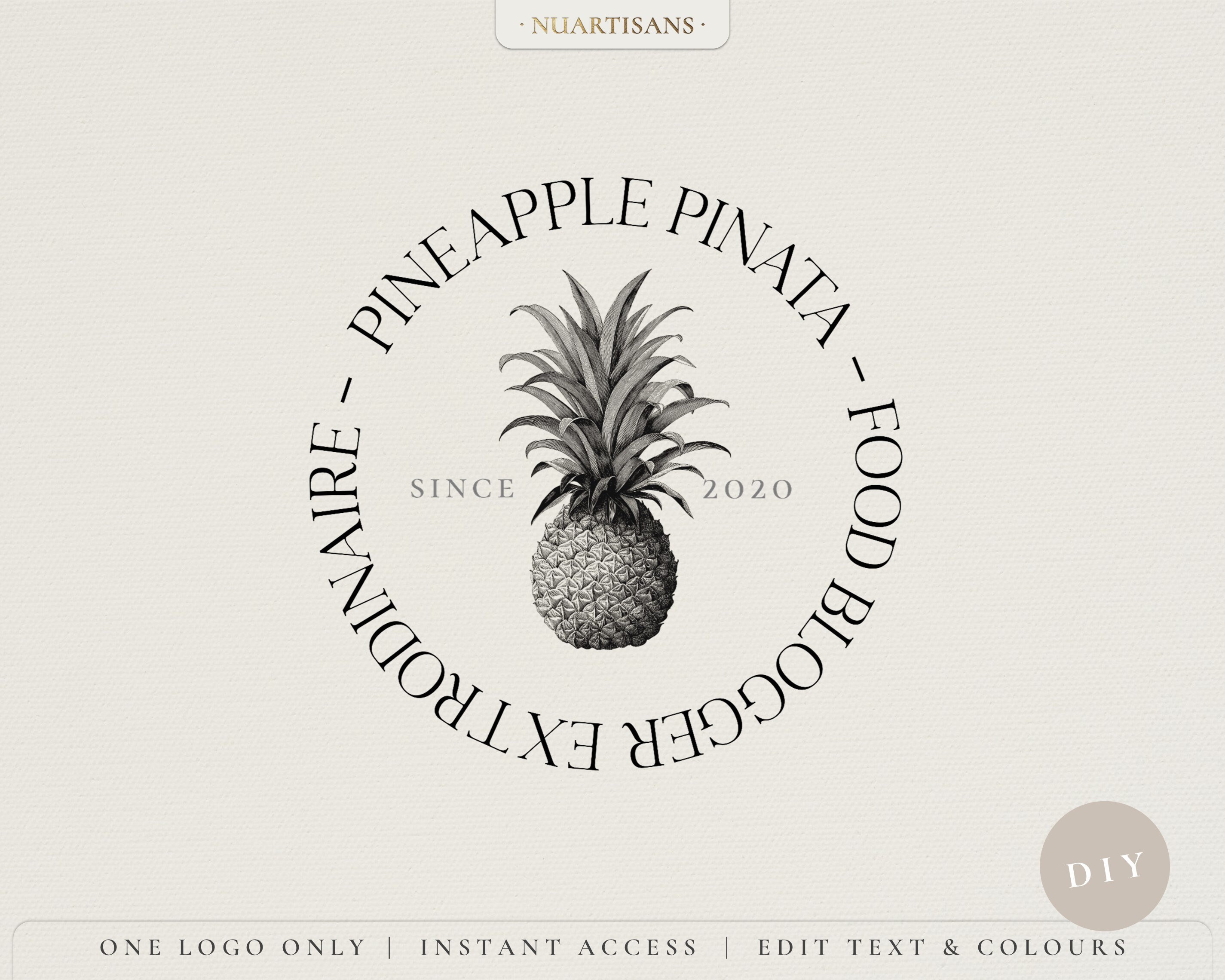 PINA | Pineapple food blogger logo - DIY writer copywriter virtual assitant premade logo design - Get started now + edit yourself!