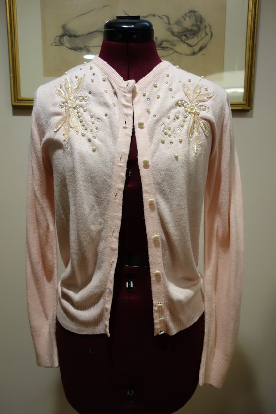 1950s Pink Beaded Cardigan