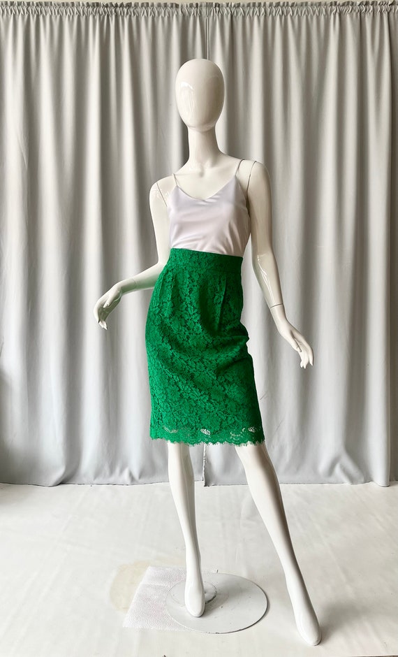 J.CREW; Apple green lace midi skirt - image 4