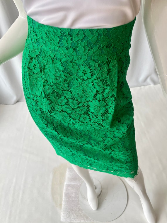 J.CREW; Apple green lace midi skirt - image 3