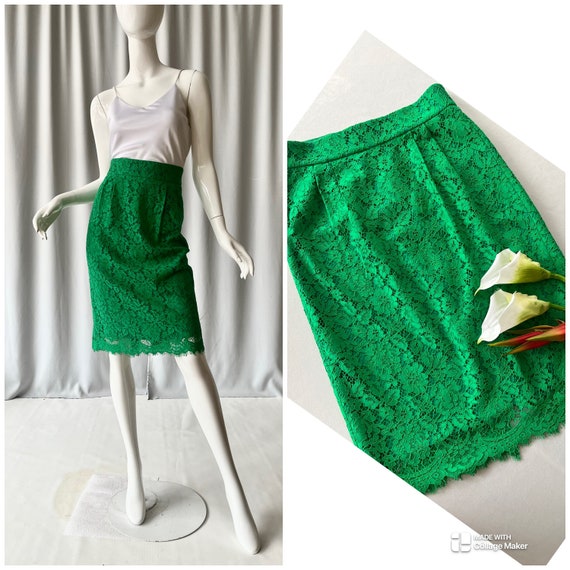 J.CREW; Apple green lace midi skirt - image 1