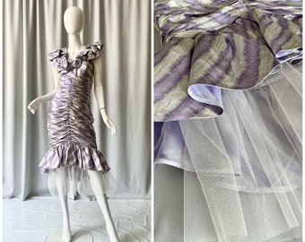 VINTAGE; Metallic silk ruched dress with tulle underlay