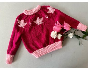 VINTAGE; girls chunky knit handmade wool sweater