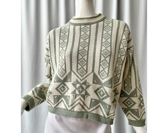 VINTAGE; Aztec slouchy cropped sweater
