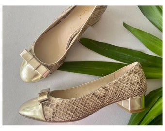 COACH; Metallic snakeskin block heel pump