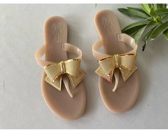 SALVATORE FERRAGAMO; Flip Flop Rubber Sandals With Gold