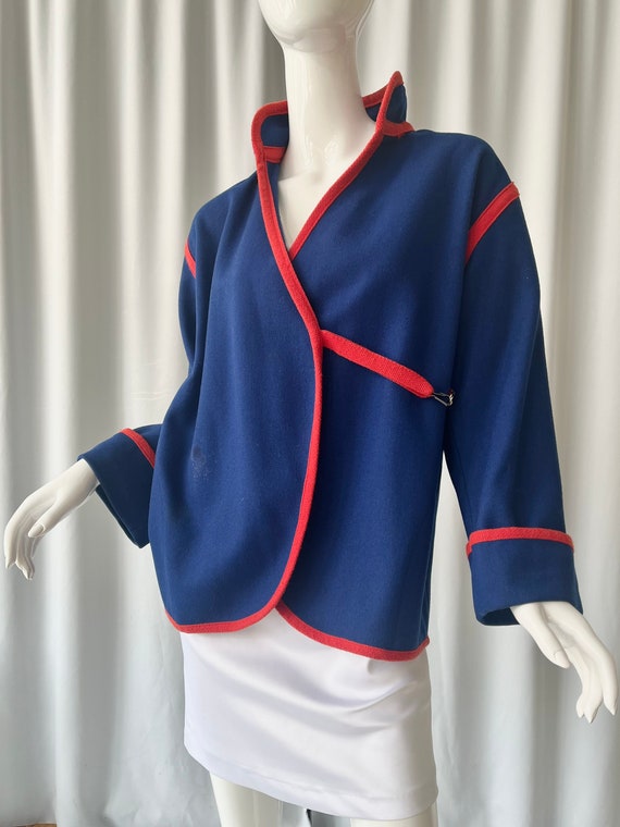 LE CHATEAU; Vintage wool wrap jacket in cobalt blu