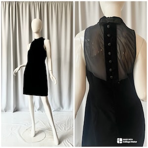 VINTAGE; Velvet mock neck shift dress with back button detail