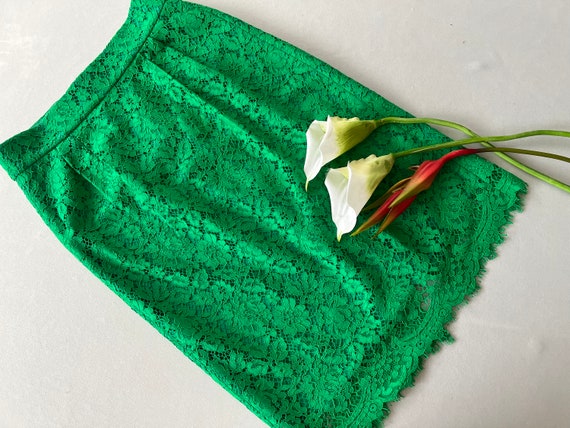 J.CREW; Apple green lace midi skirt - image 5