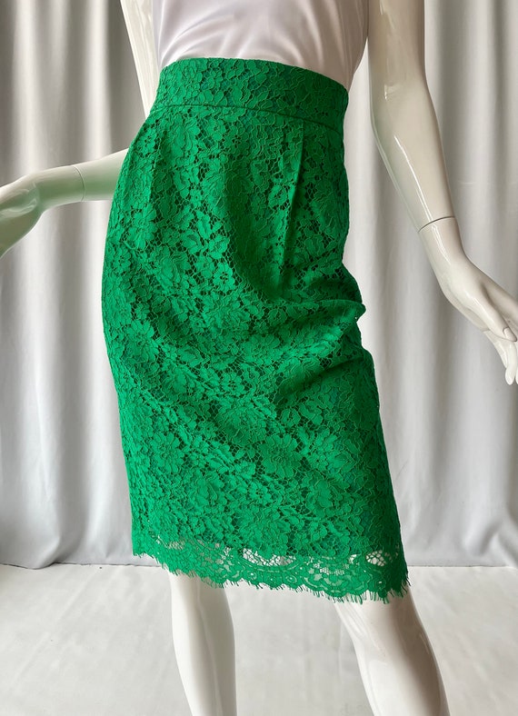 J.CREW; Apple green lace midi skirt - image 2