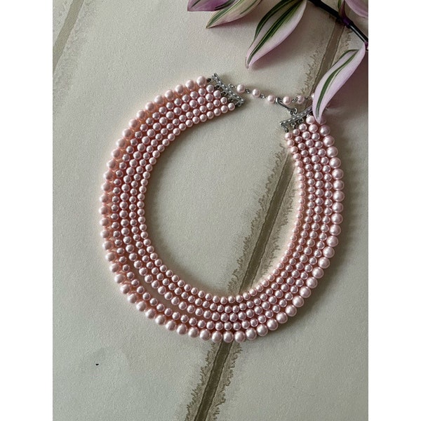VINTAGE; Pastel pink multi strand pearl necklace
