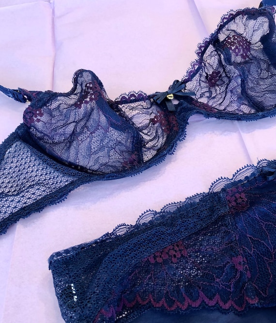 CHANTELLE; lace lingerie set 36C; demi cup bra; full … - Gem