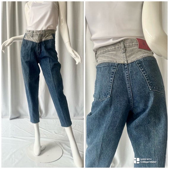 DESIGNER: Two tone denim high waisted jeans - image 1
