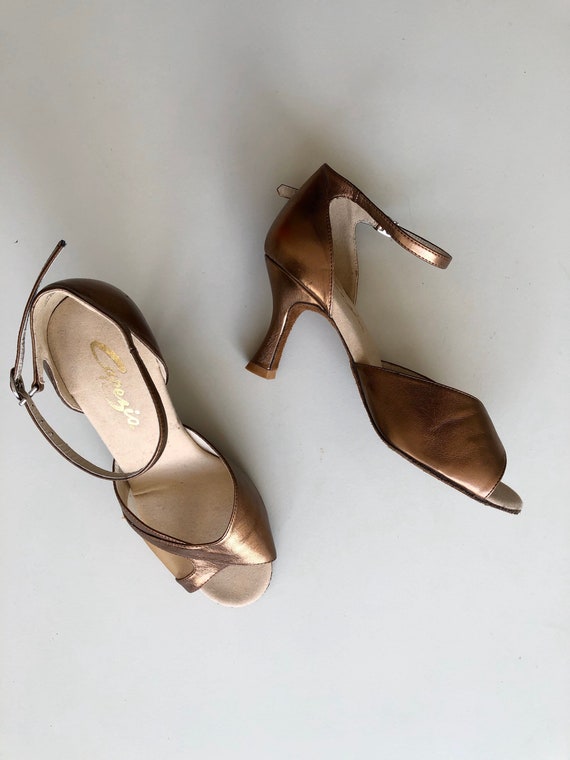 VINTAGE; Metallic open toe dance shoes - image 2