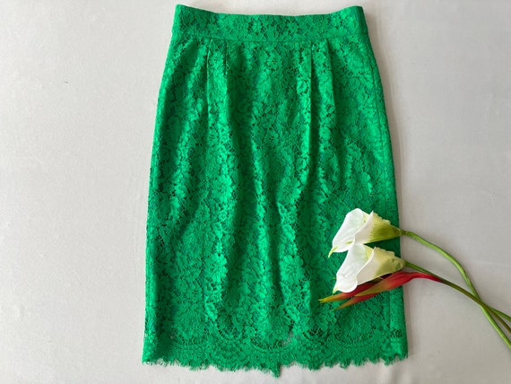 J.CREW; Apple green lace midi skirt - image 6