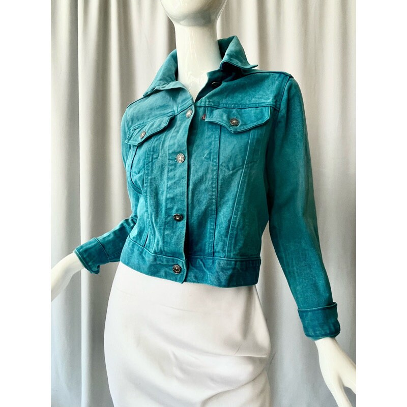 LEVIIS Vintage Denim Jacket in Aqua Blue - Etsy UK