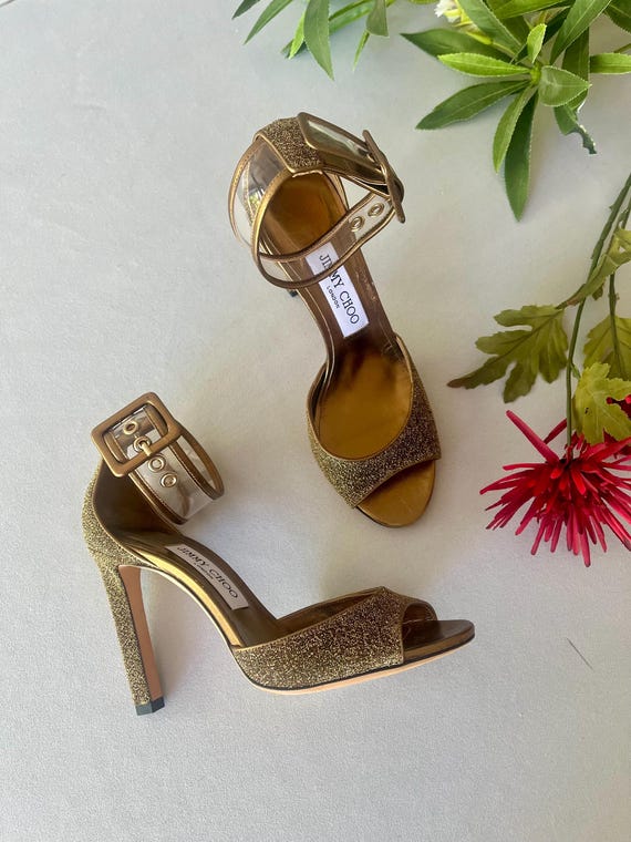 JIMMY CHOO グリッターオープントゥ ウェッジソール JIMMY CHOO グリッターオープントゥ ウェッジソール