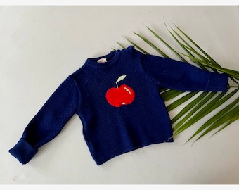 VINTAGE; Toddler crew neck sweater with apple motif