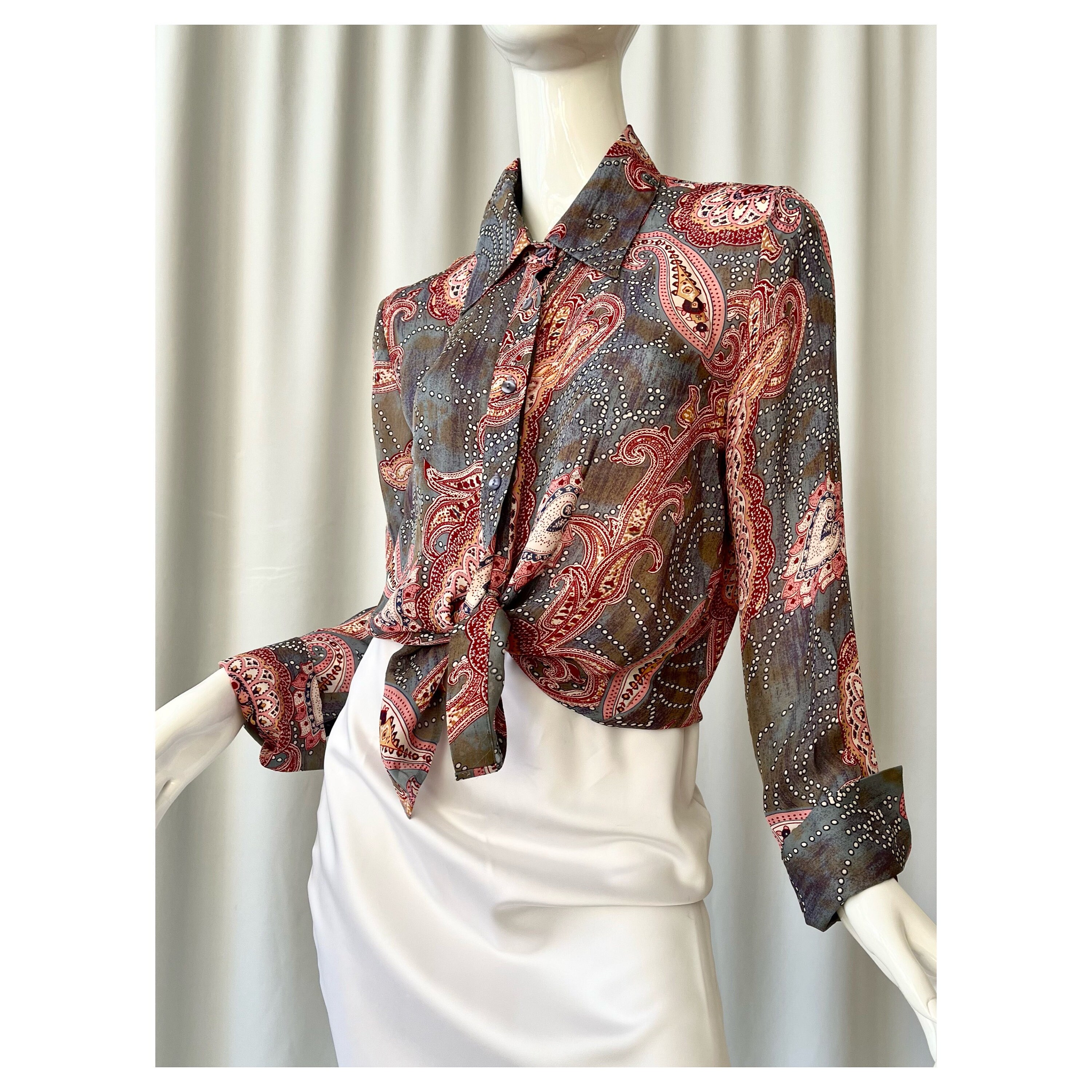 SIONI; Silk Paisley Button up Blouse - Etsy