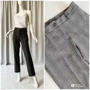 HILARY RADLEY; Plaid straight leg trousers