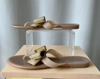 SALVATORE FERRAGAMO; Flip Flop Rubber Sandals With Gold