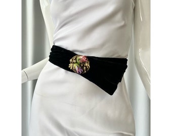 EMANUEL UNGARO; Velvet sash belt with floral accent.