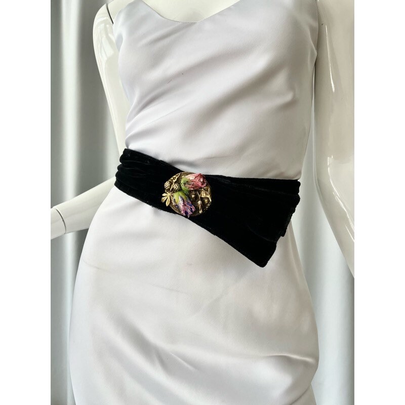 EMANUEL UNGARO; Velvet Sash Belt With Floral Accent. - Etsy