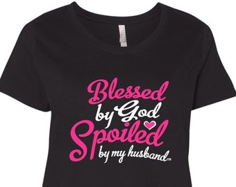 Blessed by God Women's LAT Christian Full-Figured T-Shirt is part of the Sweet Life Collection offered through Jesus Surfed Apparel Co