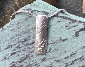 Silver Textured Pendant, Floral Pendant, Satinised Silver Pendant, Oxidised Silver Pendant