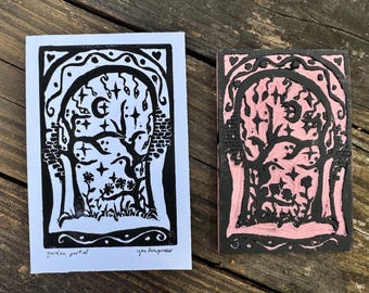 Garden Portal Linocut Block Print