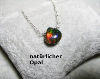 Collier d'opale, opale naturelle, coeur, lisse, opale noire, opale pendentif, argent 925, rempli d'or, rempli d'or rose, pierre de naissance d'octobre