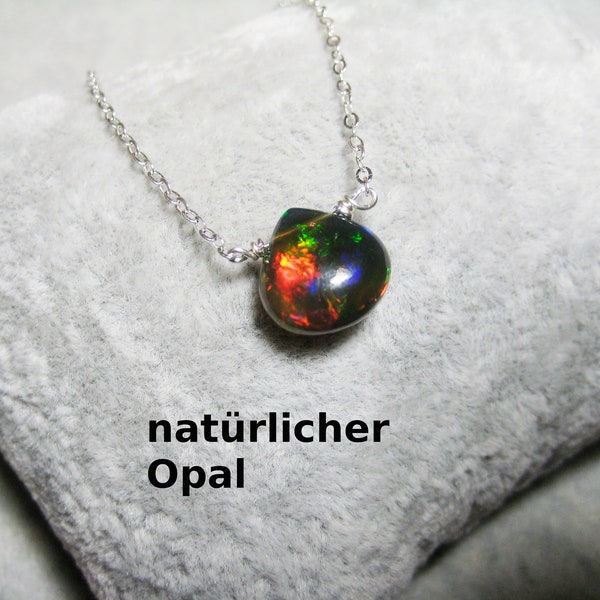 Collier d'opale, opale naturelle, coeur, lisse, opale noire, opale pendentif, argent 925, rempli d'or, rempli d'or rose, pierre de naissance d'octobre