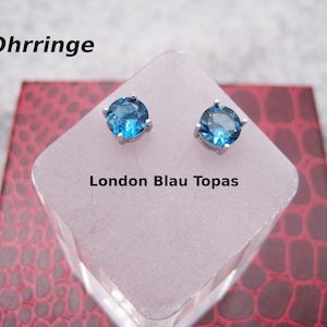 London Blue Topaz natuurlijke set oorknopjes 925 zilver verguld sierlijk minimalistisch 6 mm 4 mm